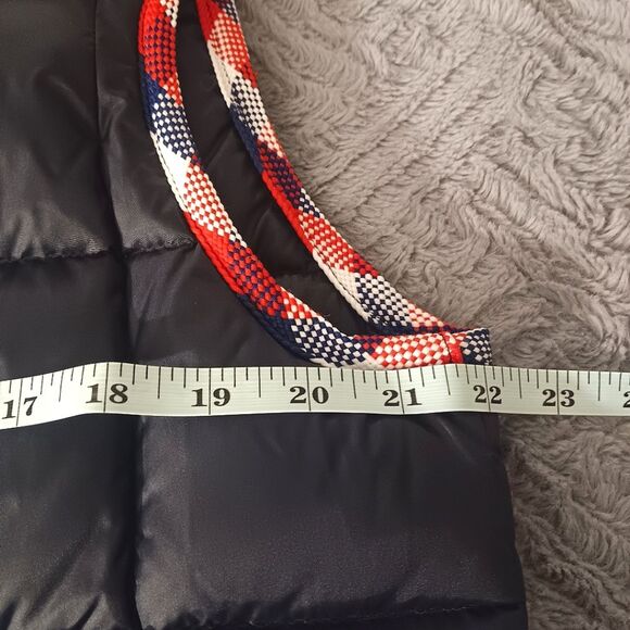 EDDIE BAUER Vintage Women's Goose Down Navy Blue Vest, Red White & Blue Trim - Picture 9 of 11